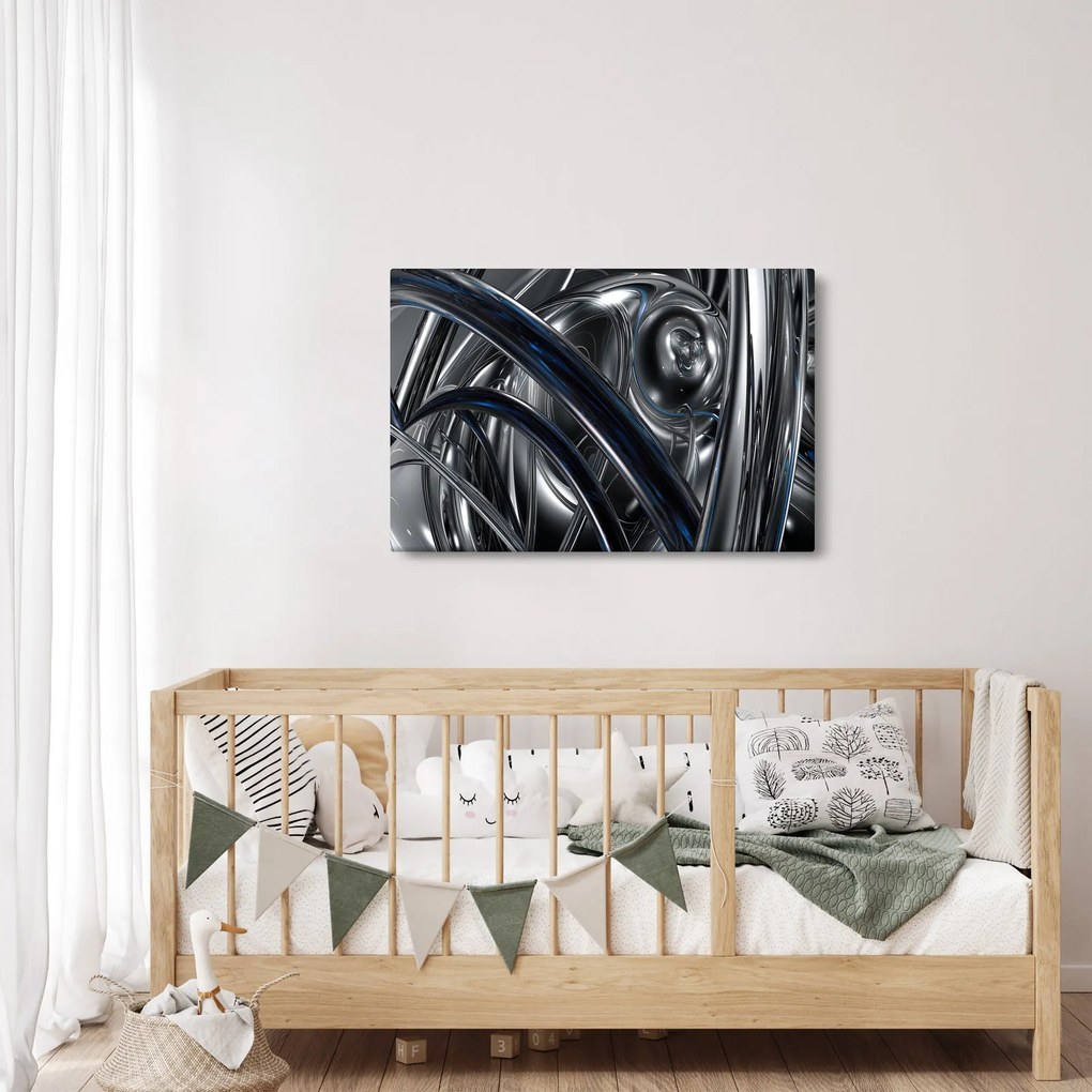 Obraz sivej abstrakcie s modrou (90x60 cm)