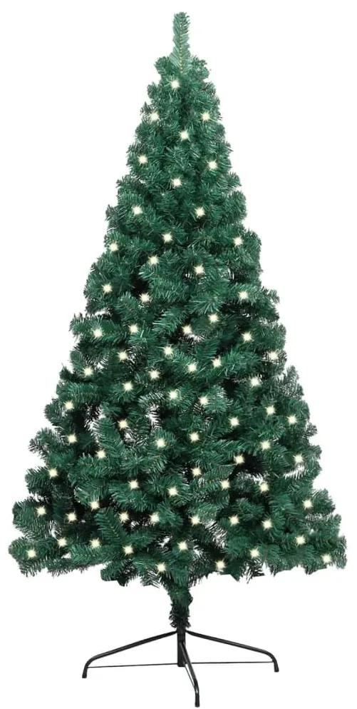 vidaXL Umelý polovičný vianočný stromček s LED a podstavcom zelený 240 cm PVC