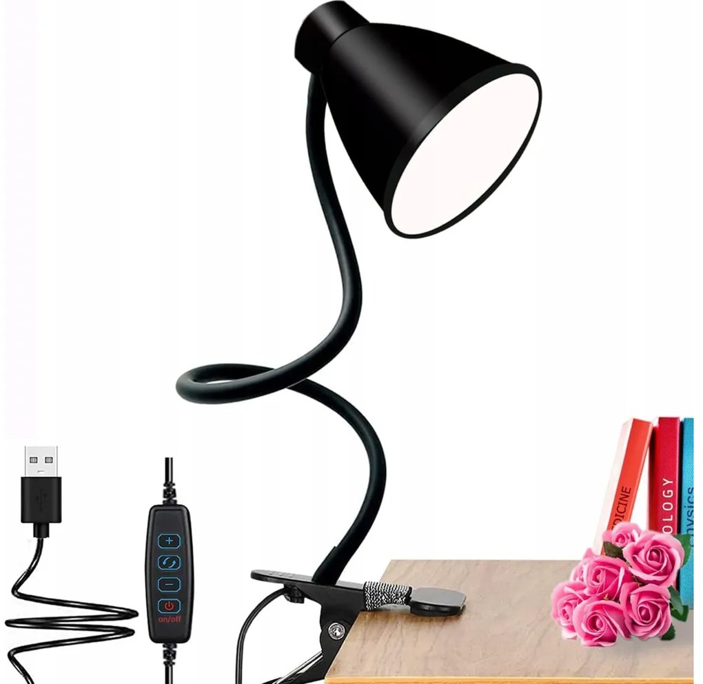BERGE Andora LED stolná lampa s klipom 1xE27 čierna