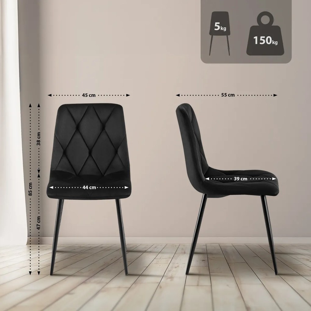 Jedálenská stolička Clairton zamat - čierna