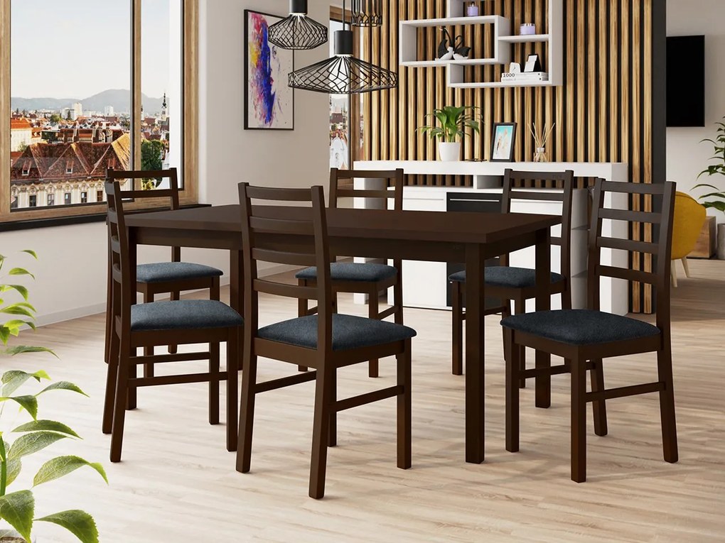 Rozkladací jedálenský stôl so 6 stoličkami AL02, Morenie: Orech - L, Poťahové látky: Hygge D20