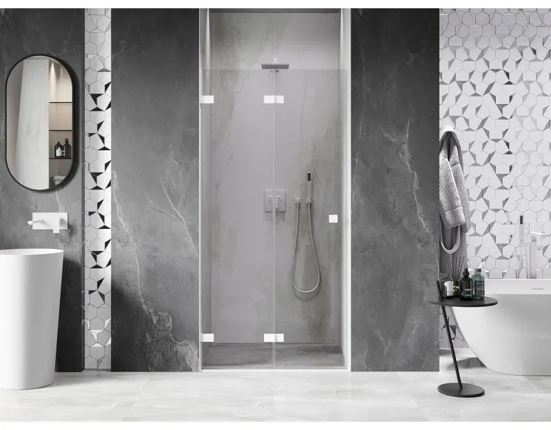 Mexen, Mexen Lunar-F skladacie ľavé sprchové dvere 65 cm, transparentné, biele - 836-065-000-20-00-L