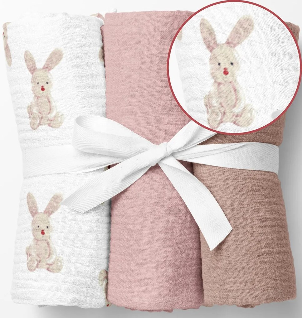 Ankras, sada 3ks mušelínových plienok, Bunny