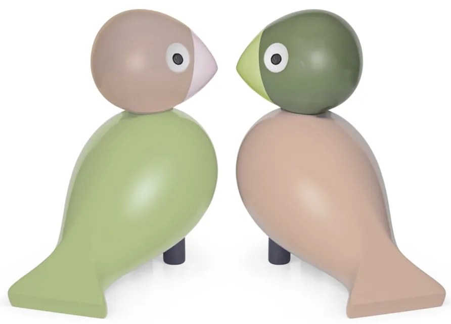 Kay Bojesen Drevený vtáčik Lovebirds Light Green / Rose – sada 2 ks