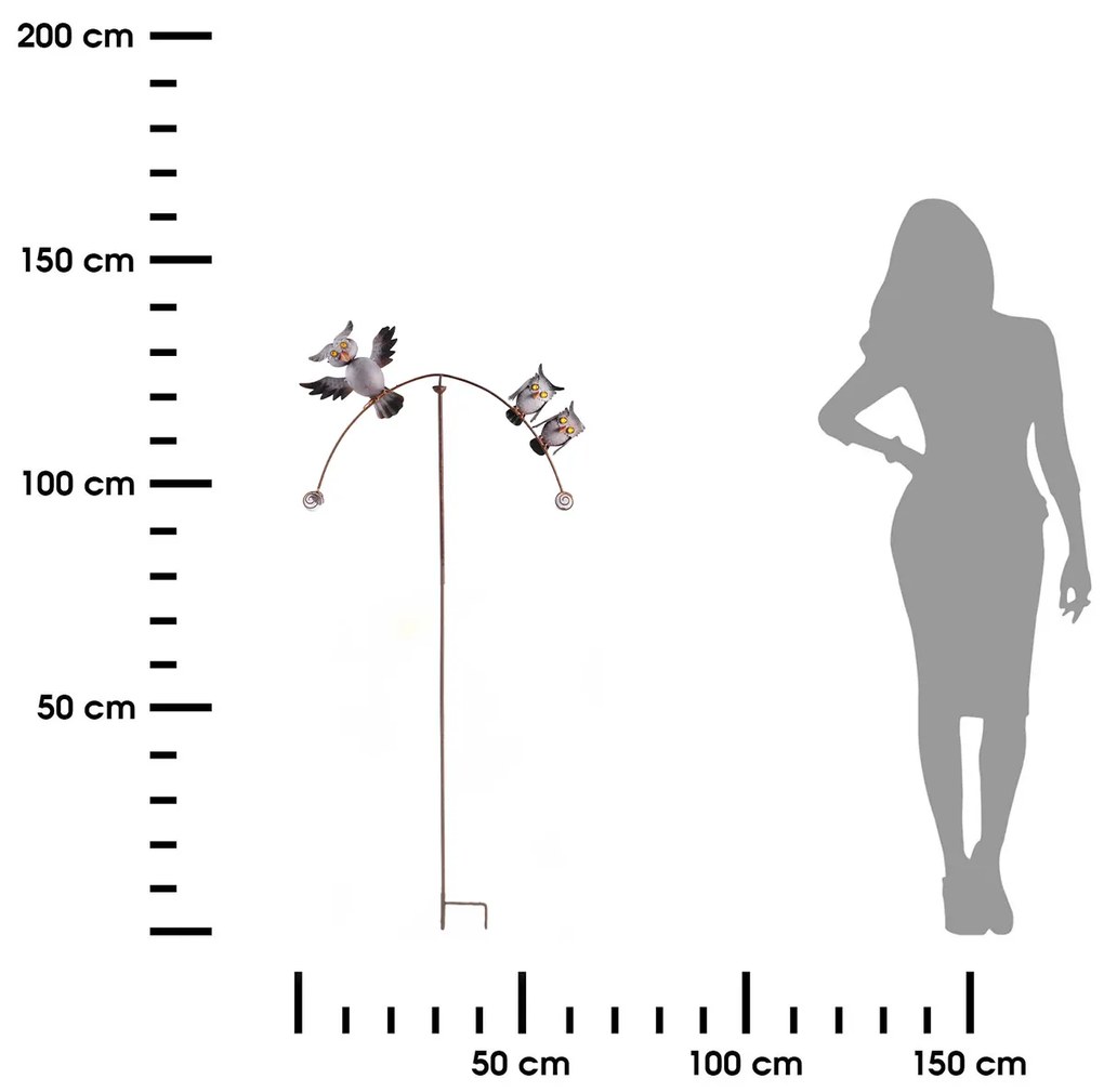 Zapichovacia záhradná dekorácia Balance Owl, 138 cm, kov, viacfarebná