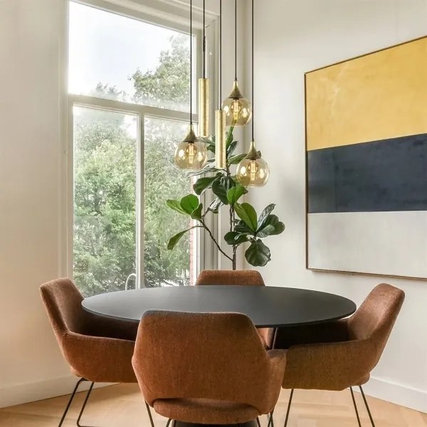 Luster na lanku CALYPSO 2xGU10/60W/230V + 3xE27/60W čierna/zlatá