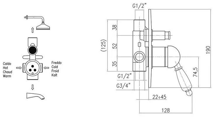 Podomietková sprchová batéria v striebornej farbe (2 výstupy) Kirké White – Sapho