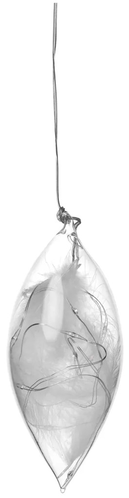 LED sklenená ozdoba s pierkami, veľká (19 cm)