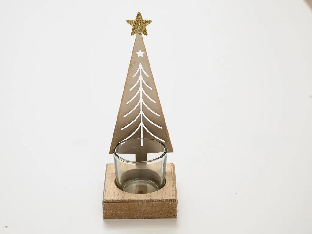 Vianočný kovový svietnik CHRISTMAS TREE 18 cm zlatý