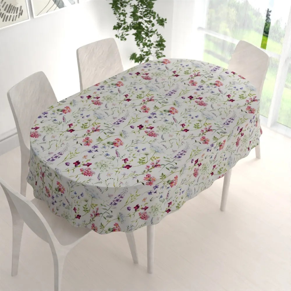 Biante Dekoračný oválny obrus PML-098 Lúčne kvietky na smotanovom 60x100 cm
