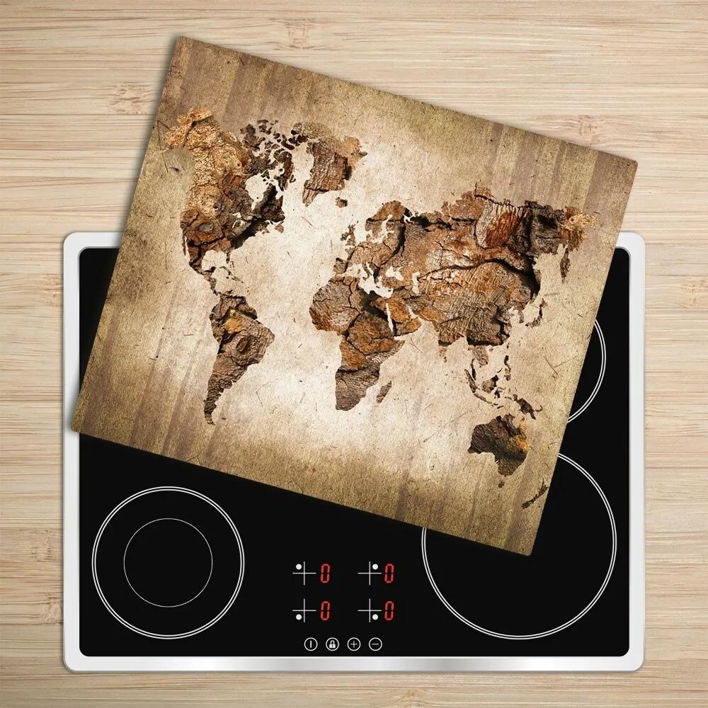 Sklenená doska na krájanie Mapa sveta drevo 60x52 cm