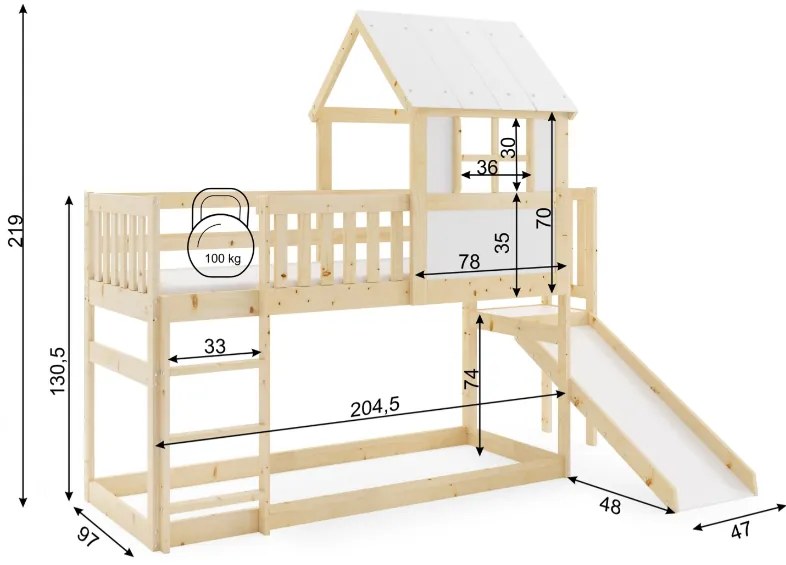 Interbeds Poschodová posteľ Antresola Domček so šmykľavkou 200cm x 90cm