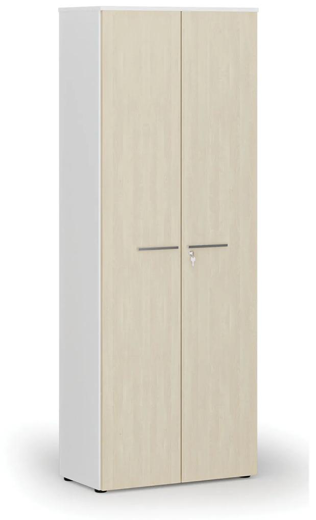 Kancelárska skriňa s dverami PRIMO WHITE, 2128 x 800 x 420 mm, biela/čerešňa
