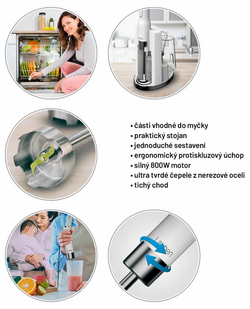 Lauben Stick Blender 800WT - tyčový mixér LBNSB800WT