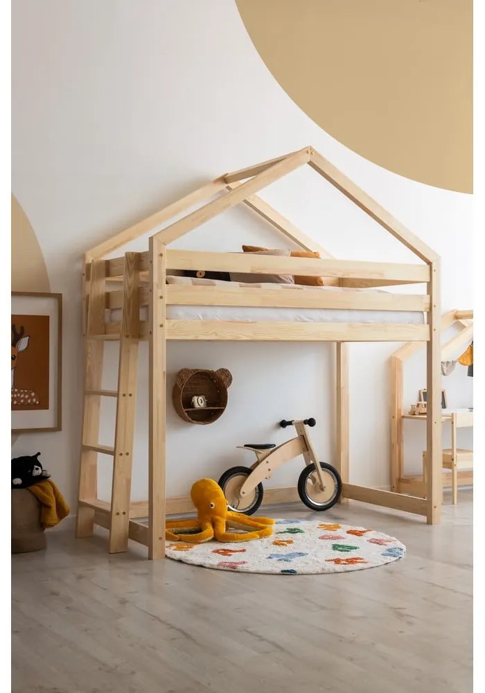 Domčeková vyvýšená detská posteľ z borovicového dreva 80x160 cm v prírodnej farbe Mila DMPBA – Adeko