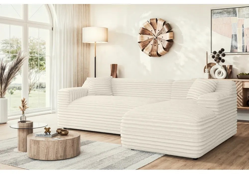 Krémová menčestrová rohová pohovka (pravý roh/s leňoškou) Martin – Ropez