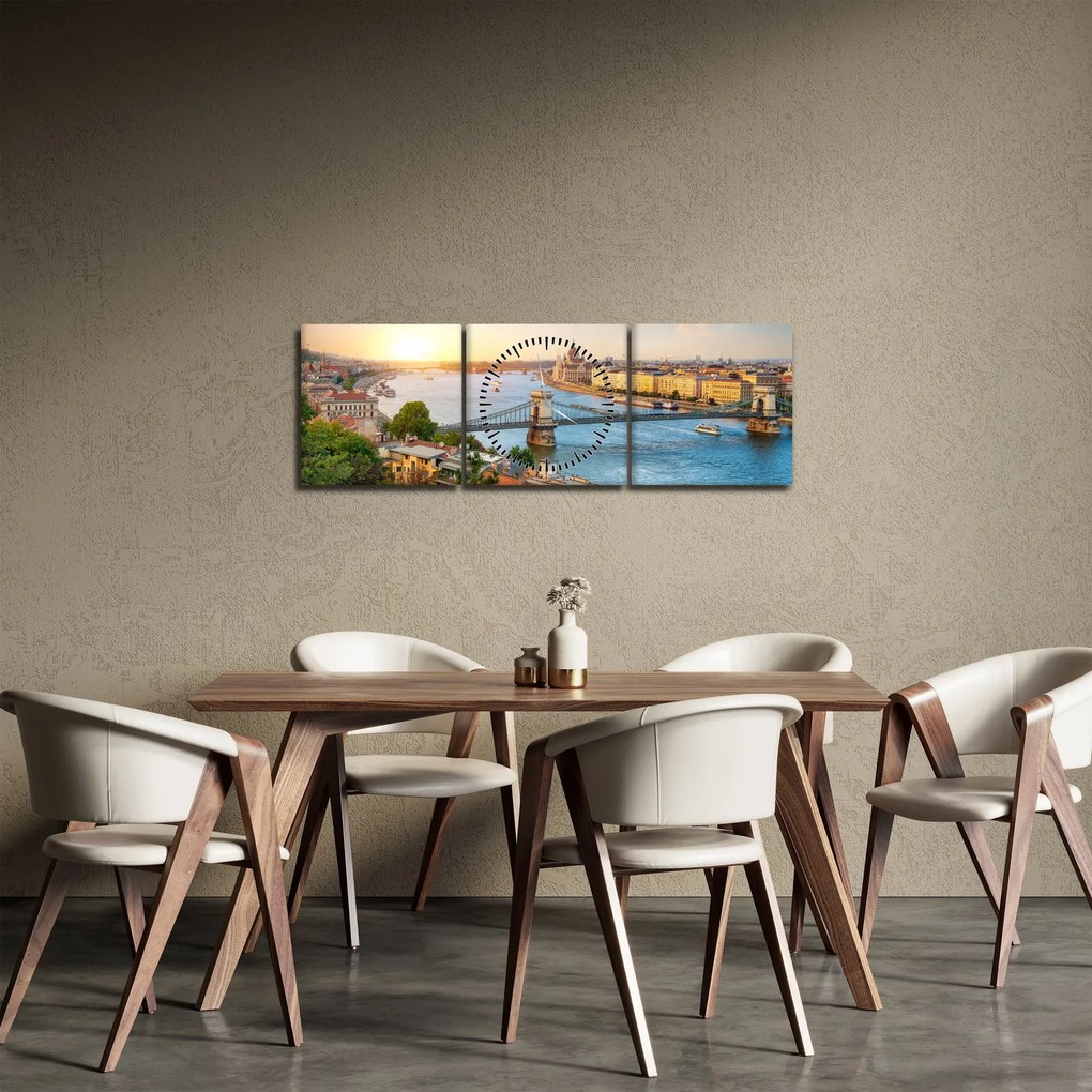 Obraz mesta Budapešť s riekou (s hodinami) (90x30 cm)