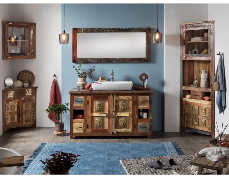 furniture-nabytek.cz - Masívne kúpeľňové zrkadlo Sumana II z recyklovaného dreva, lakované, hnedé – 130×60 cm