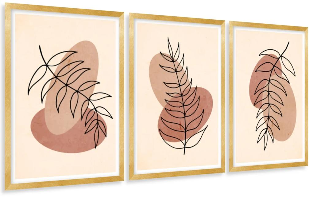Gario Sada plagátov Obrysy listov - 3 dielna Farba rámu: Rustikálna, Veľkosť: 99 x 45 cm
