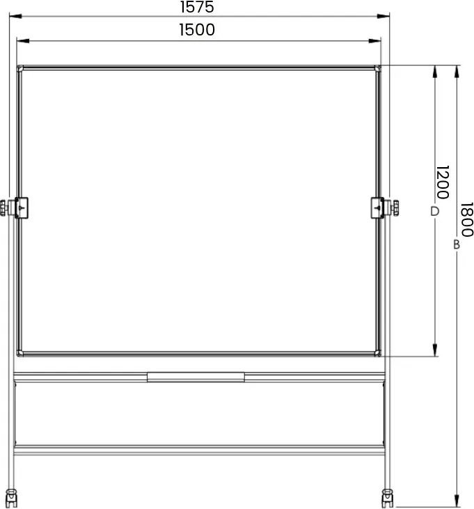 Mobilná otočná obojstranná keramická tabuľa, magnetická, biela, 1500 x 1200 mm