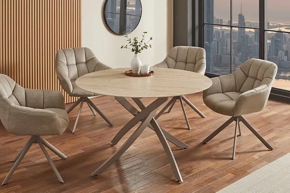 Okrúhly jedálenský keramický stôl Halia 120 cm travertín / šampanský