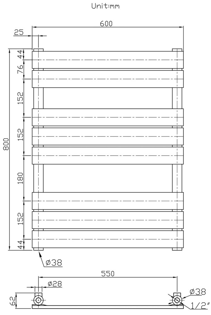Gamma Erga Classic, vykurovacie teleso 800x600 mm, 508W, čierna matná, ERG-LAV-CLAS-120450-BK