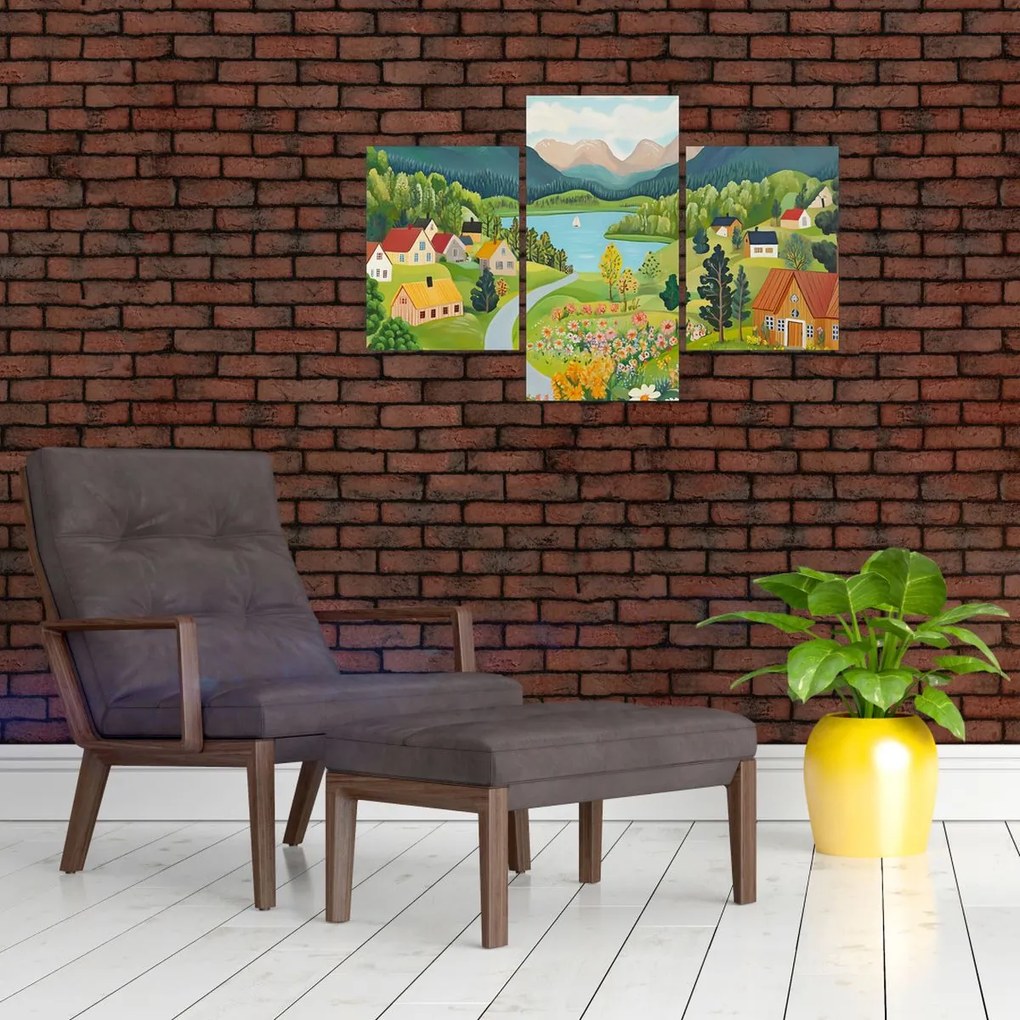 Obraz - Dedina v horách (90x60 cm)