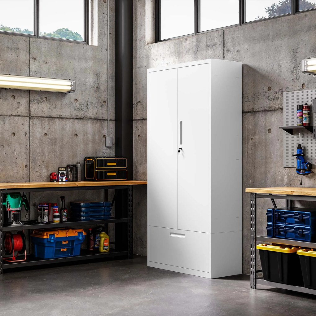 Modulárna kovová multifunkčná skriňa s vysokou zásuvkou biela MEGAN 1950 x 900 x 400 mm