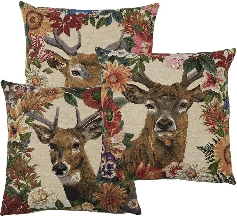 Gobelínový vankúš s jeleňom v kvetinovom okraji Flower Deer - 45*15*45cm