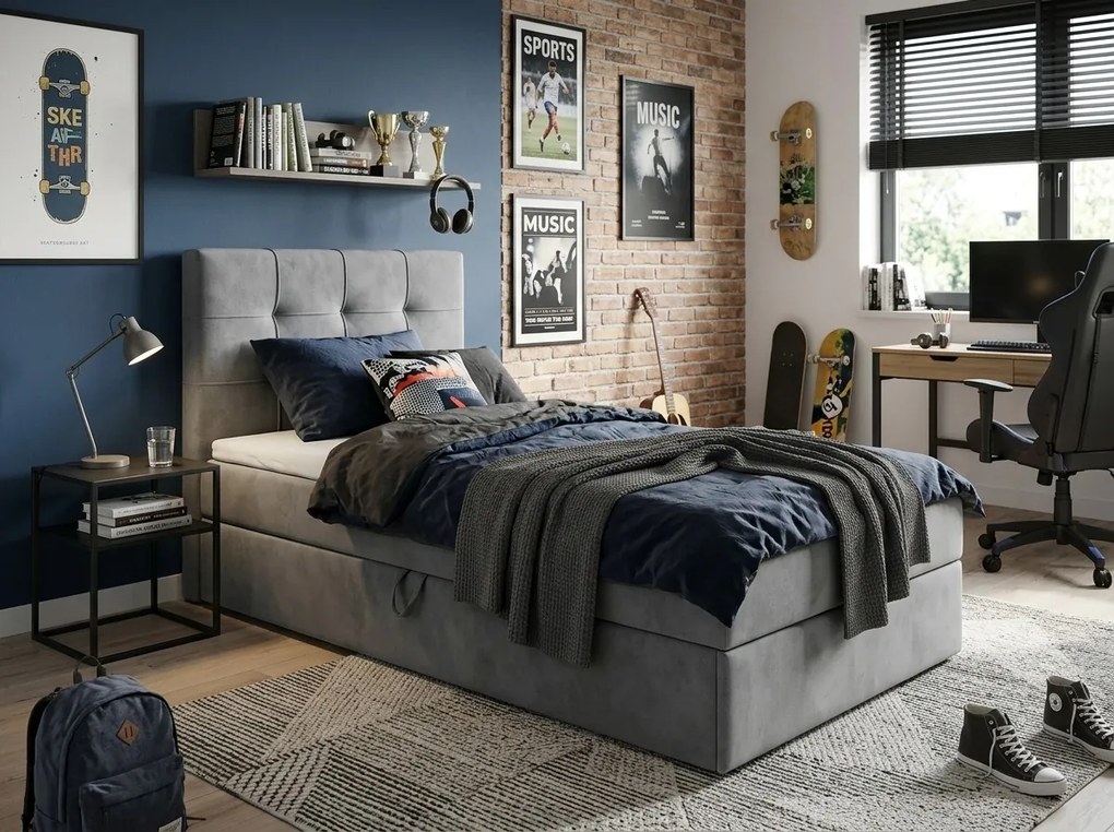 Čalúnená posteľ boxspring DIRELIS TRINITY 90x200 cm sivá Matrac: Matrac Bonell pružinový