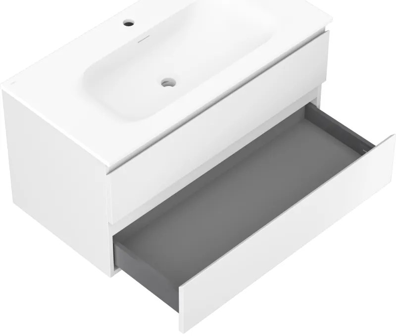 Mexen Orio, kúpeľňová skrinka 90 cm s umývadlom Vela, 2 zásuvky, biela matná, 91A10-09047-2-BFF01-W23M01