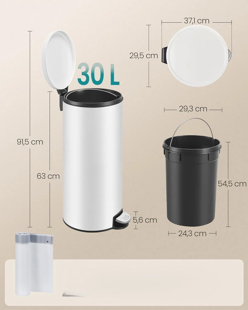 Okrúhly odpadkový kôš Jelis 30 L biely