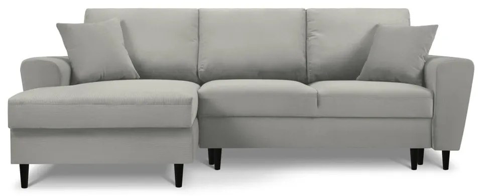 Svetlosivá menčestrová rozkladacia/s úložným priestorom rohová pohovka (ľavý roh/s leňoškou) Kyoto – Cosmopolitan Design