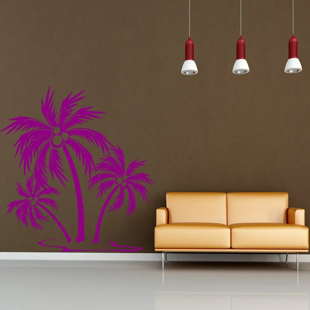 Veselá Stena Samolepka Palmy na ostrovčeku Farba: růžová, Veľkosť: 100 x 102 cm