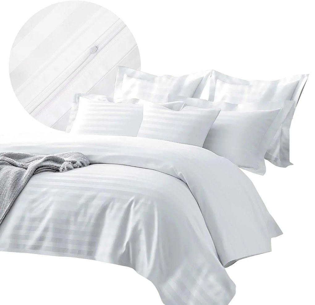 BAMBUSOVÉ OBLIEČKY STRIPE WHITE 180X200 CM, 2KS 70X80 CM, 4 KS 40X40 CM BIELE