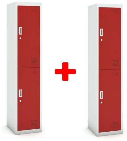 Šatníková skrinka dvojdverová 1+1 ZADARMO, cylindrický zámok, sivá/červená