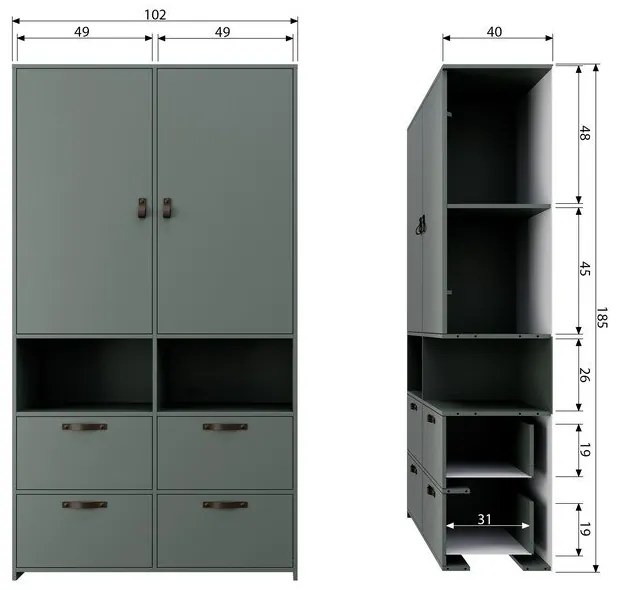 Sivá šatníková skriňa z borovicového dreva vtwonen Soap