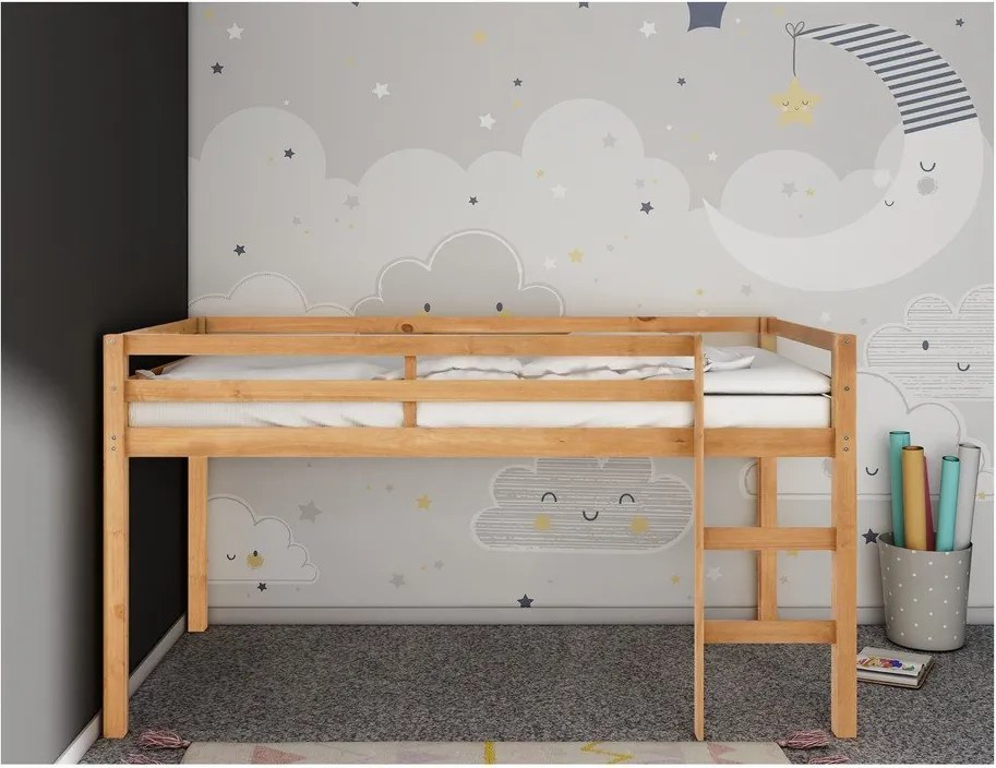 Vyvýšená detská posteľ z borovicového dreva 90x200 cm v prírodnej farbe Alpi – Støraa