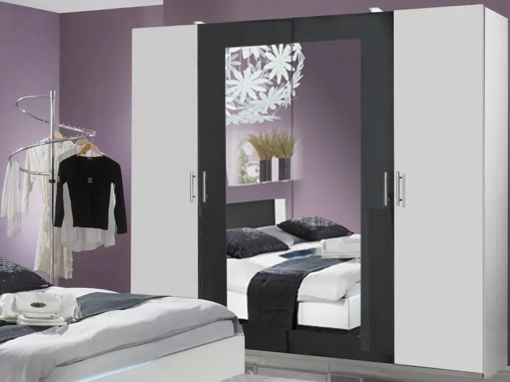 Šatníková skriňa s otočnými dverami Nora, 225 cm, biela/grafitová