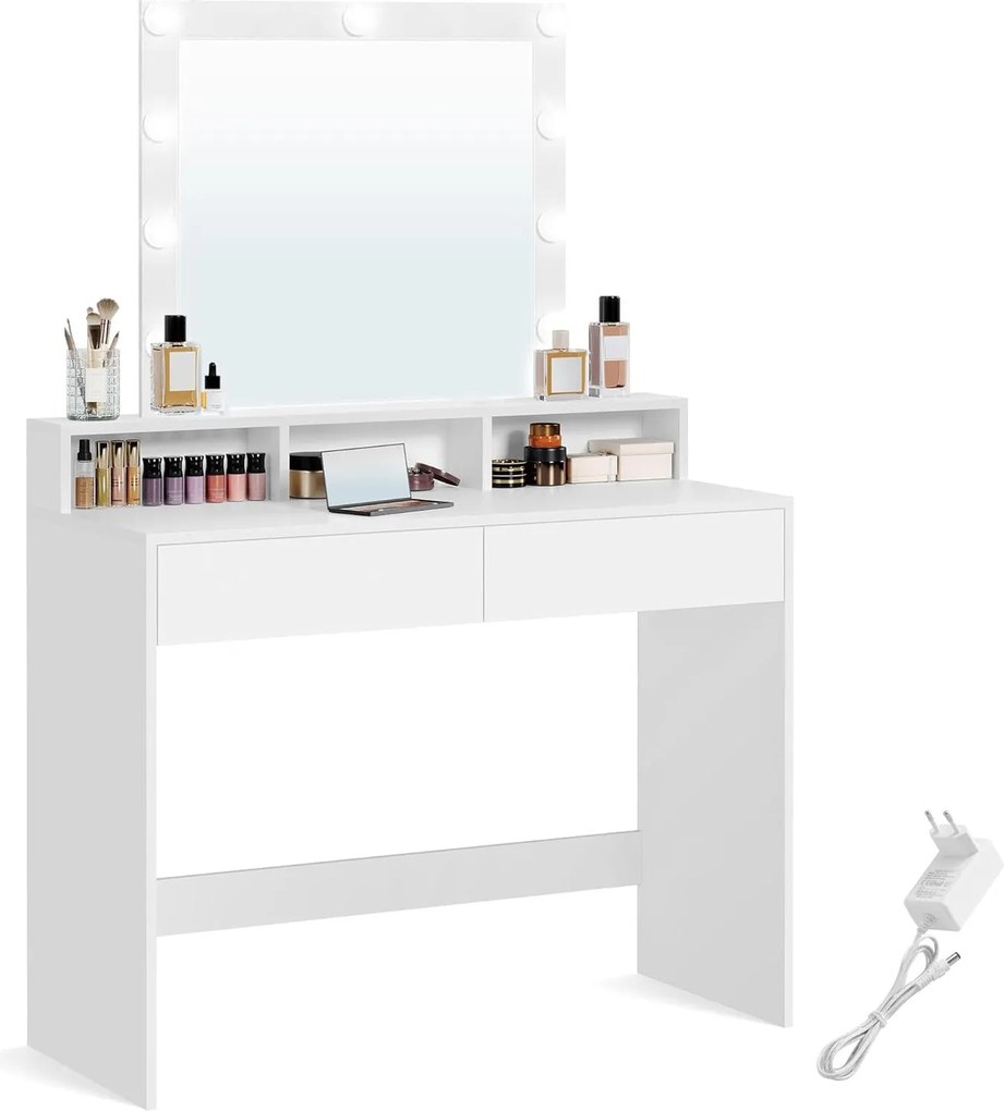 Toaletný stolík s LED osvetlením, nastaviteľným jasom, biely