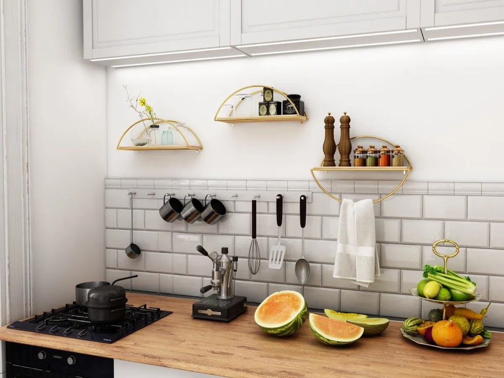 Nástenná polica Rafi I smrekovec/zlatá