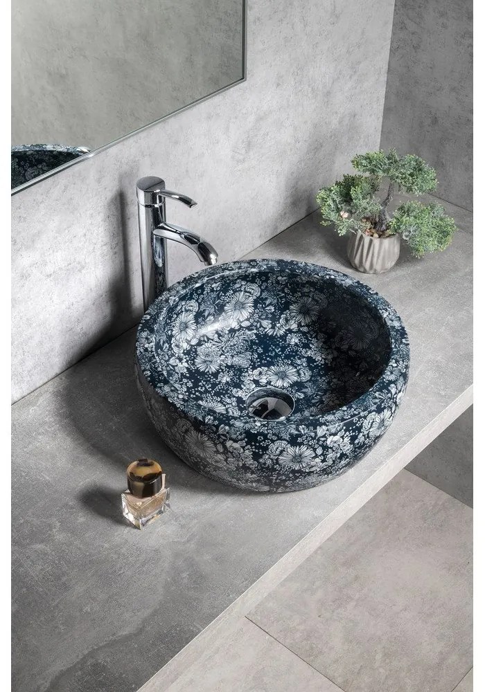 Tmavomodré keramické okrúhle umývadlo ø 41 cm Priori – Sapho