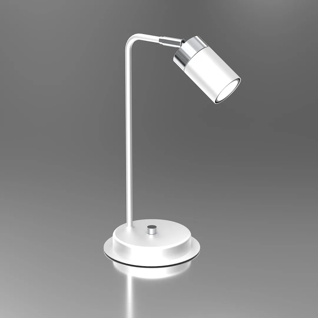 Stolná lampa Joker, 1x chrómové/biele kovové tienidlo, w