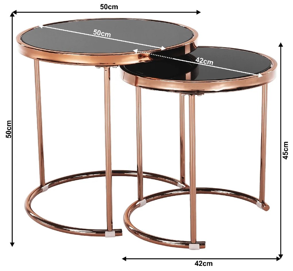 Konferenčný stolík (2 ks) Morino - chróm ružová / čierna