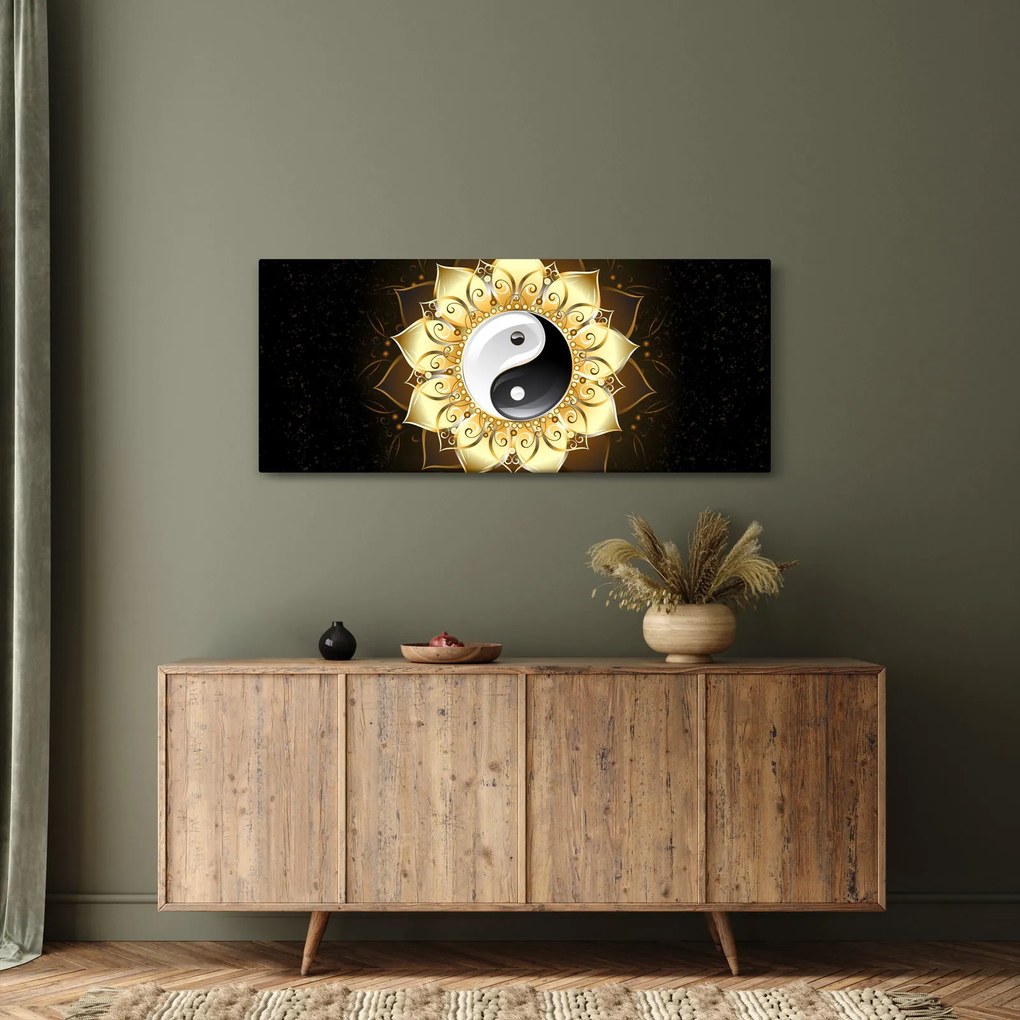 Obraz - Zlatý Yin-Yang (120x50 cm)
