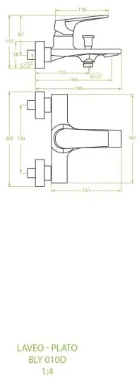 Laveo Plato, vaňová/sprchová batéria nástenná h-115, chrómová, LAV-BLY_010D