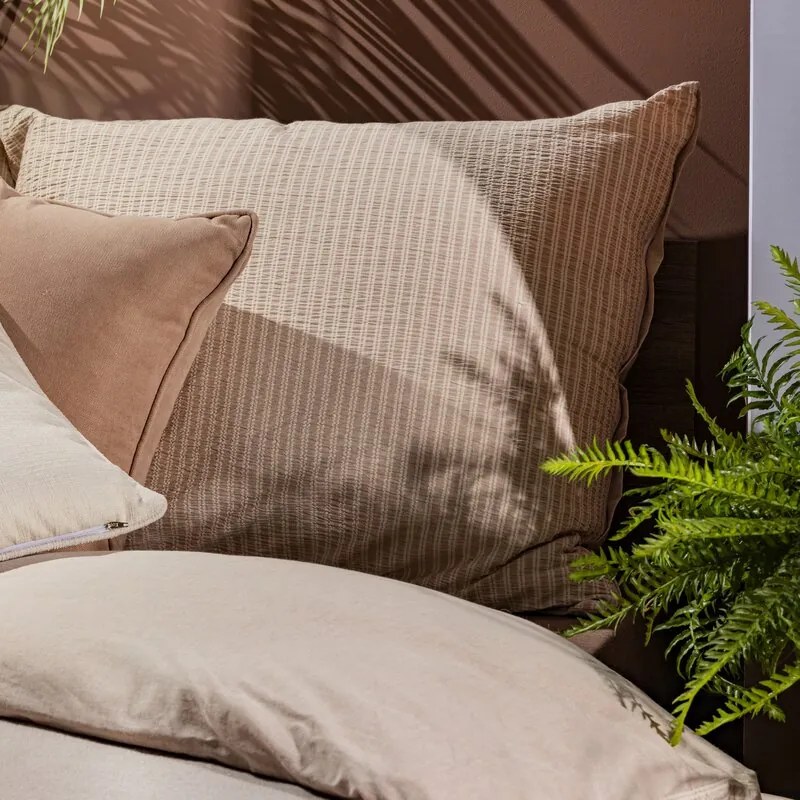 EUROFIRANY Pruhovaná bavlnená posteľná súprava s potlačou 220 cm x 200 cm béžová 80% bavlna 10% polyester 10% lycra