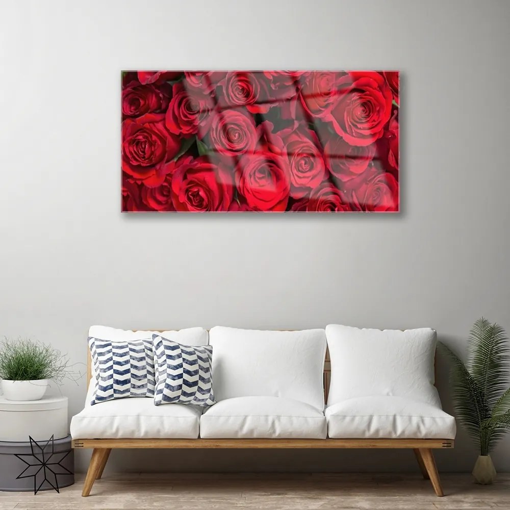 Skleneny obraz Červené ruže kvety príroda 120x60 cm