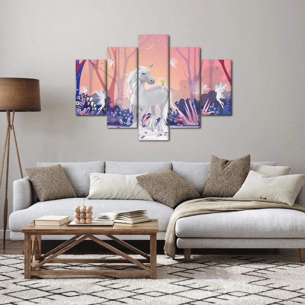 Obraz - Jednorožec v magickom lese (150x105 cm)