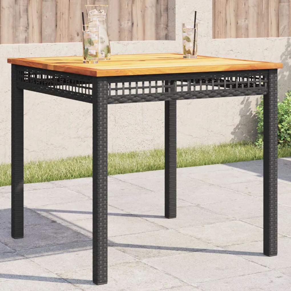 Záhradný stôl čierny 80x80x75 cm polyratan akáciové drevo 366273